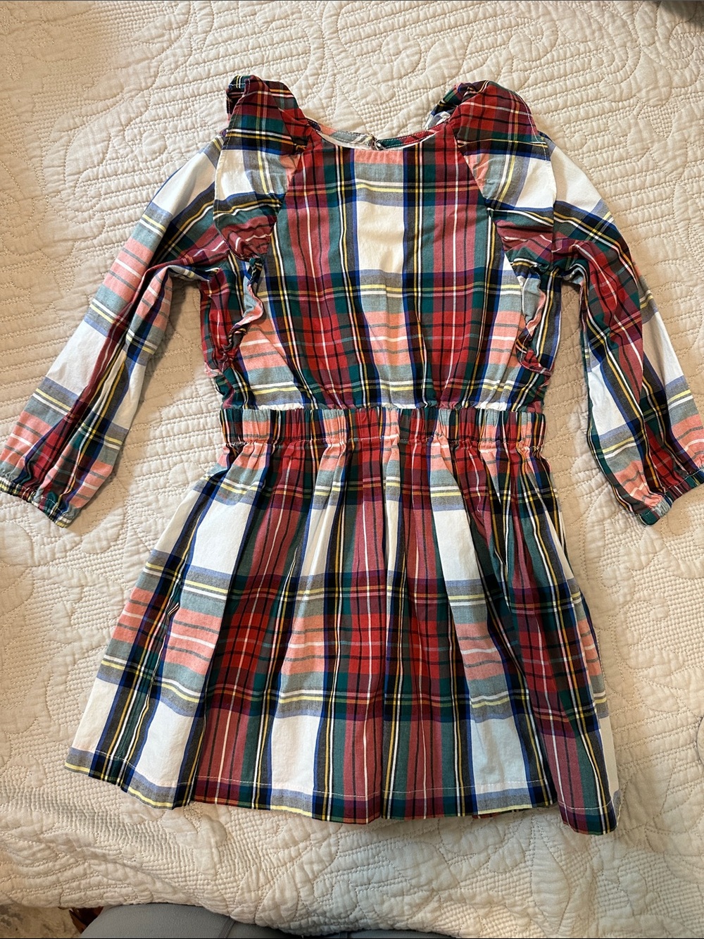 Girls' Crew Cuts Plaid Long Sleeve Dress - Red Multi size 4